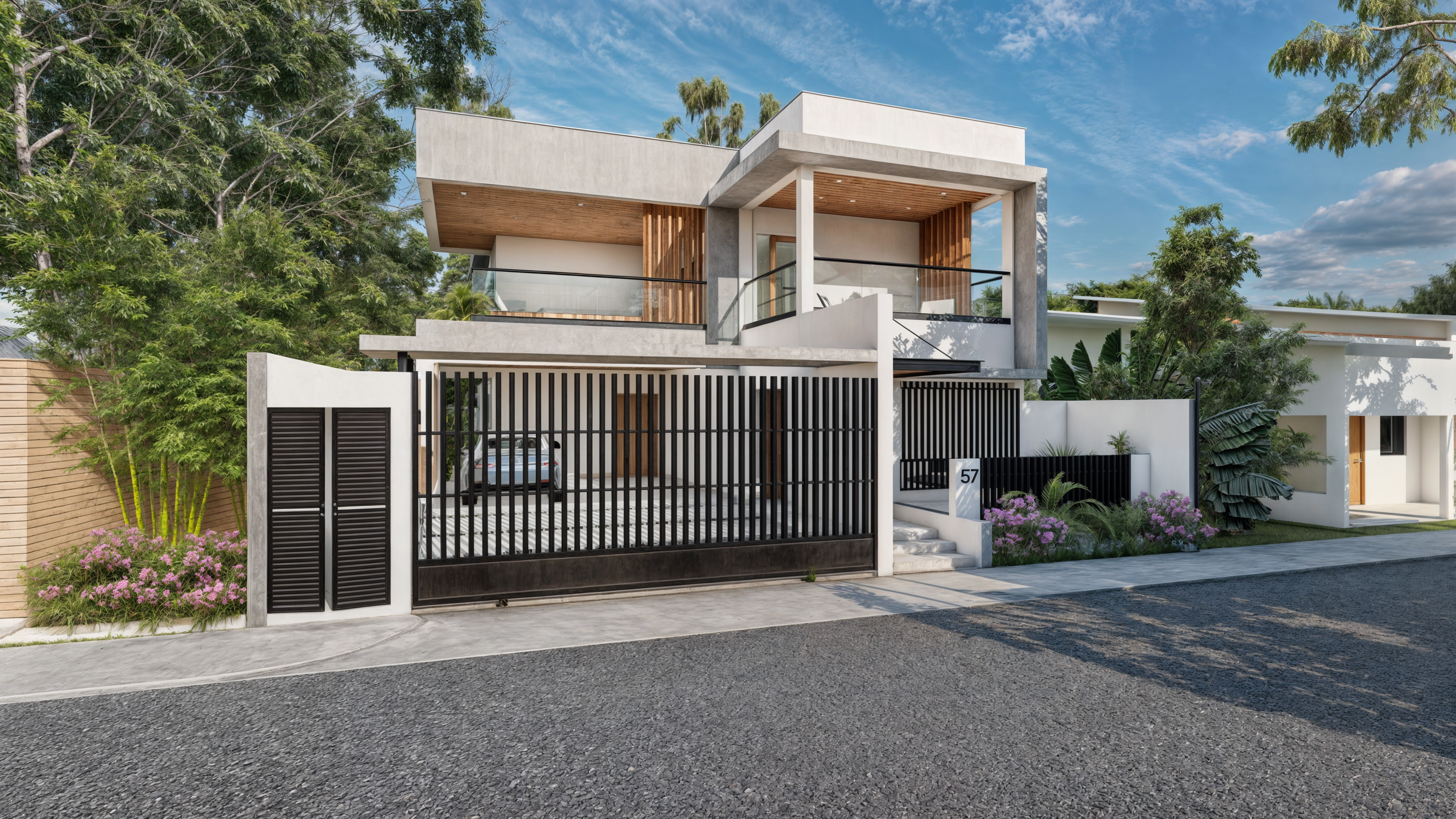 Modern two-story residential building with minimalist design